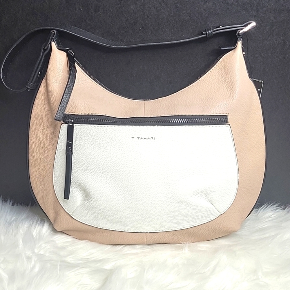 NWT  T‎ TAHARI Crawford Hobo Pearl Multi Pebbled Shrunken Leather Bag